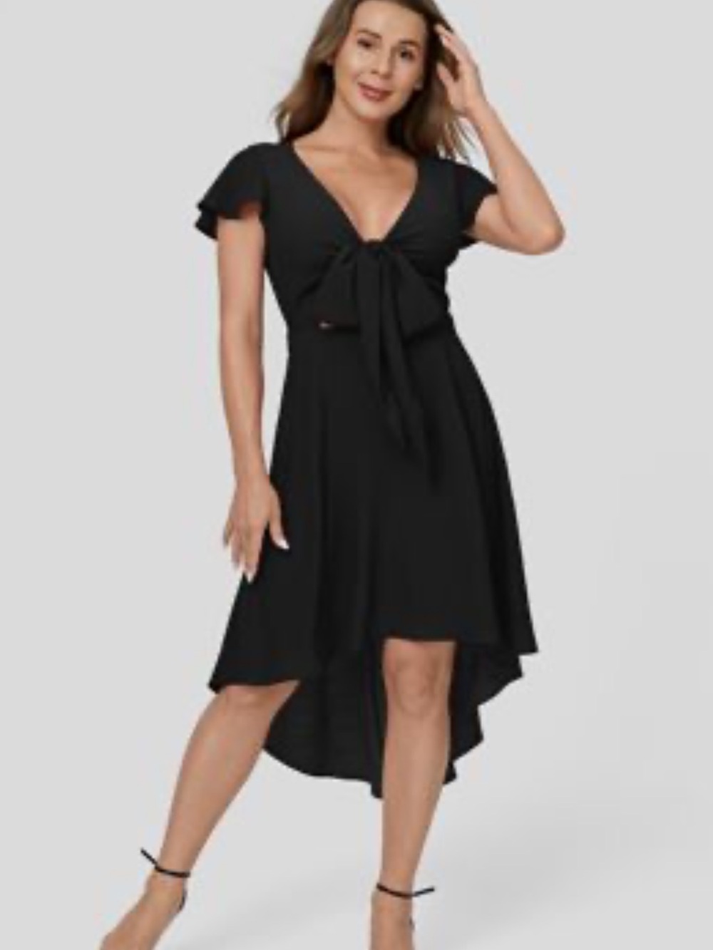 HALARA Black Tie-Front High-Low Dress